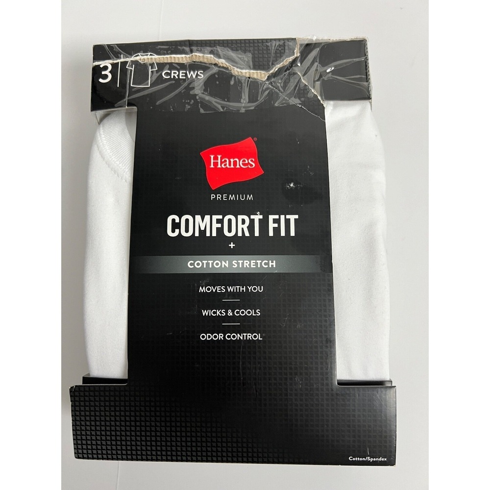 Hanes Mens Crews 3 Pack Undershirt Sz Med Premium Black Label Crewneck White A04